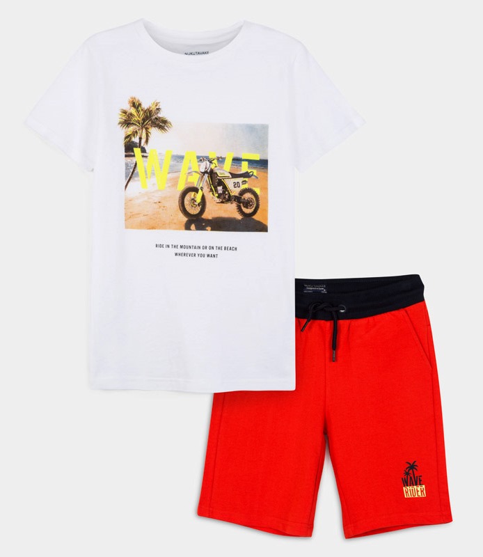  Комплект для мальчика - подростка белая футболка с красными шортами 6612 - 40, Майорал, Испания 