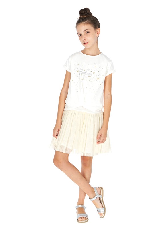  Летнее платье для девочки подростка - белый верх, чёрный низ 6986 - 50, Майорал, Испания 
