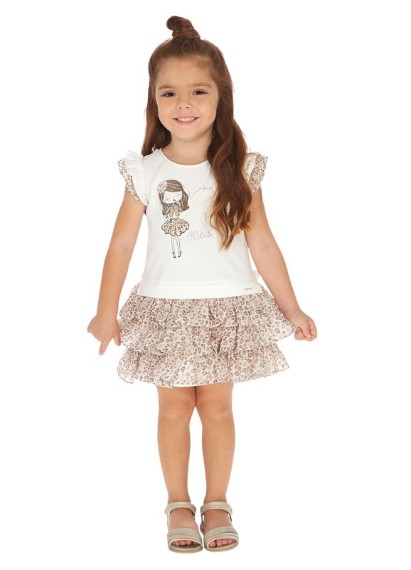  Платье для девочки белый верх, бежевый низ 3945 - 89, Майорал, Испания 