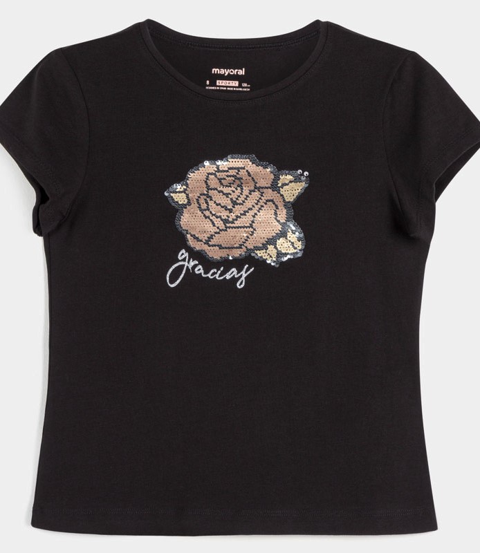  Чёрная футболка для девочки подростка короткий рукав 6022 - 46, Майорал, Испания 