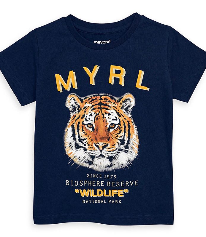  Синяя футболка для мальчика короткий рукав с тигром 3052 - 26, Майорал, Испания 