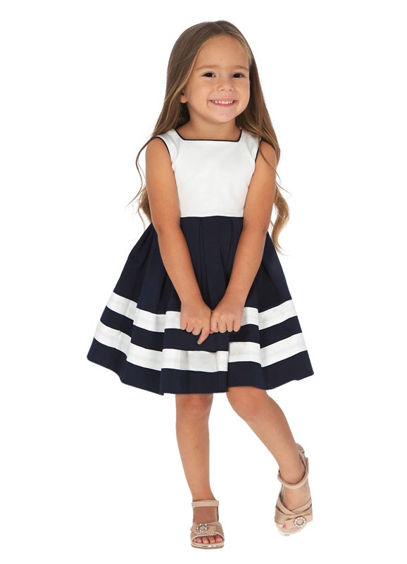  Нарядное платье для девочки, белый верх, синий низ 3924 - 10, Майорал, Испания 